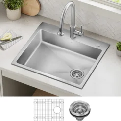 25” ADA Compliant Drop In / Top Mount Single Bowl 18-Gauge Stainless Steel Kitchen Sink