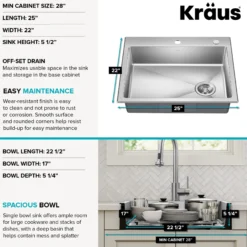 25” ADA Compliant Drop In / Top Mount Single Bowl 18-Gauge Stainless Steel Kitchen Sink