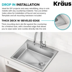 25” ADA Compliant Drop In / Top Mount Single Bowl 18-Gauge Stainless Steel Kitchen Sink
