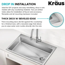 33” ADA Compliant Drop In / Top Mount Single Bowl 18-Gauge Stainless Steel Kitchen Sink