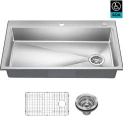33” ADA Compliant Drop In / Top Mount Single Bowl 18-Gauge Stainless Steel Kitchen Sink