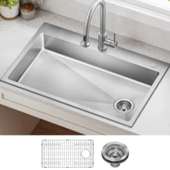 33” ADA Compliant Drop In / Top Mount Single Bowl 18-Gauge Stainless Steel Kitchen Sink