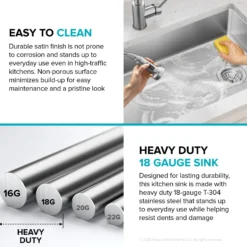 25” ADA Compliant Undermount Single Bowl 18-Gauge Stainless Steel Kitchen Sink