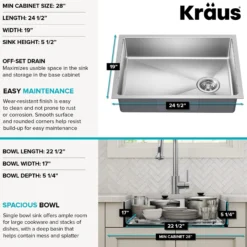 25” ADA Compliant Undermount Single Bowl 18-Gauge Stainless Steel Kitchen Sink