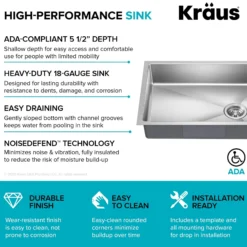 25” ADA Compliant Undermount Single Bowl 18-Gauge Stainless Steel Kitchen Sink