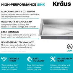 33” ADA Compliant Undermount Single Bowl 18-Gauge Stainless Steel Kitchen Sink