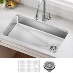 33” ADA Compliant Undermount Single Bowl 18-Gauge Stainless Steel Kitchen Sink