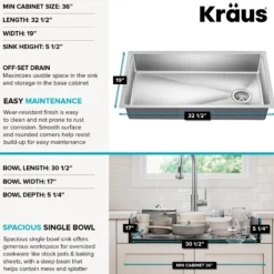 33” ADA Compliant Undermount Single Bowl 18-Gauge Stainless Steel Kitchen Sink