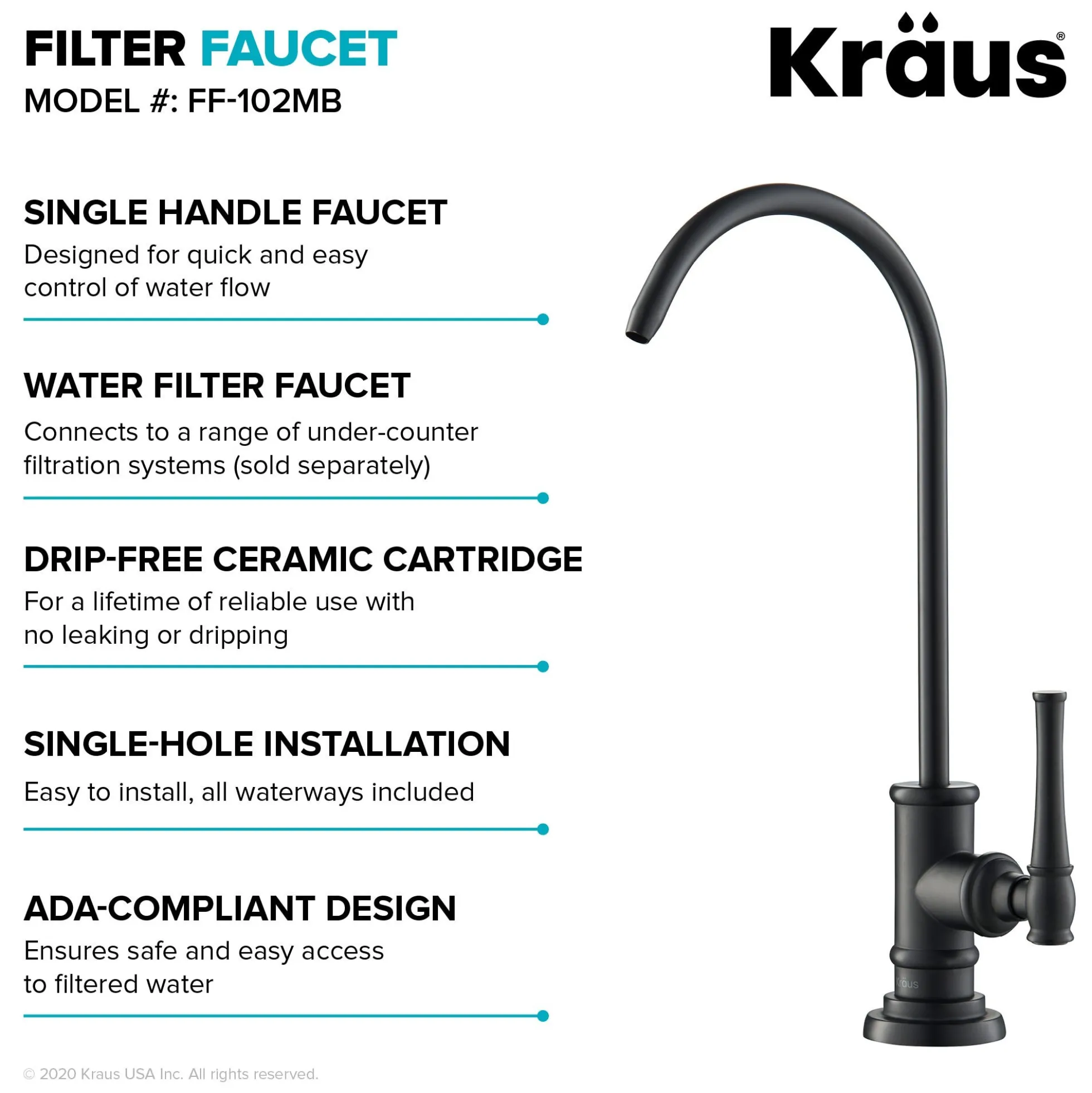 Allyn 100% Lead-Free Kitchen Water Filter Faucet in Matte Black