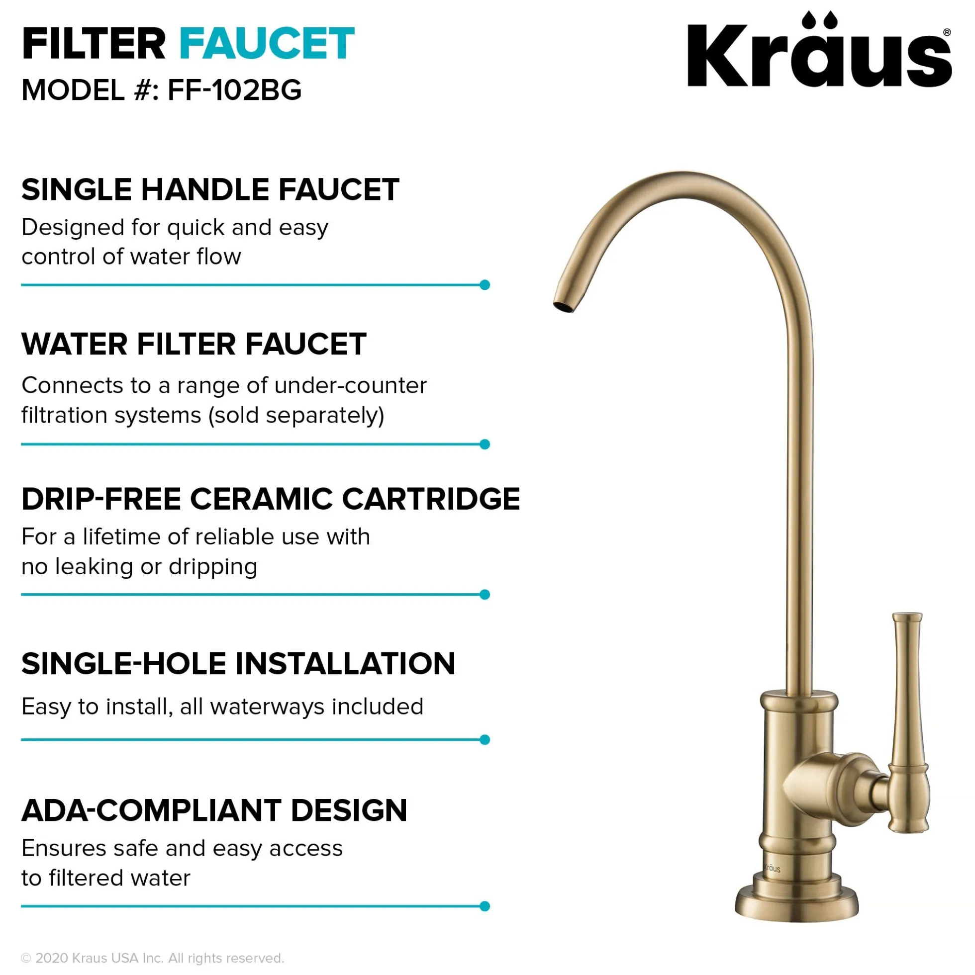 Allyn 100% Lead-Free Kitchen Water Filter Faucet in Brushed Gold