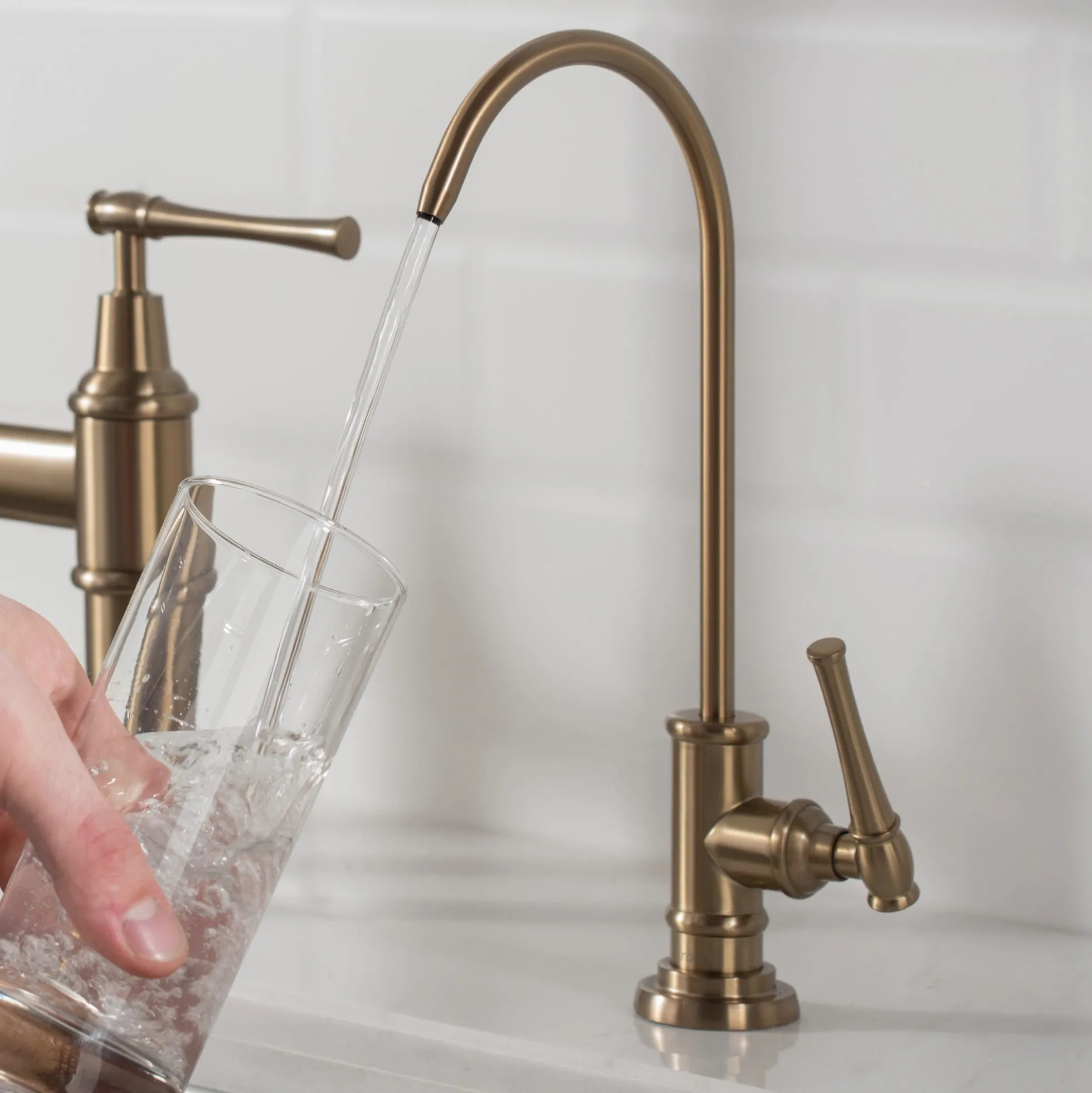 Allyn 100% Lead-Free Kitchen Water Filter Faucet in Brushed Gold