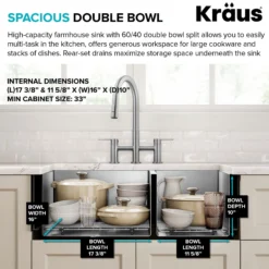33" Apron Front Farmhouse 16 Gauge 60/40 Double Bowl Stainless Steel Kitchen Sink