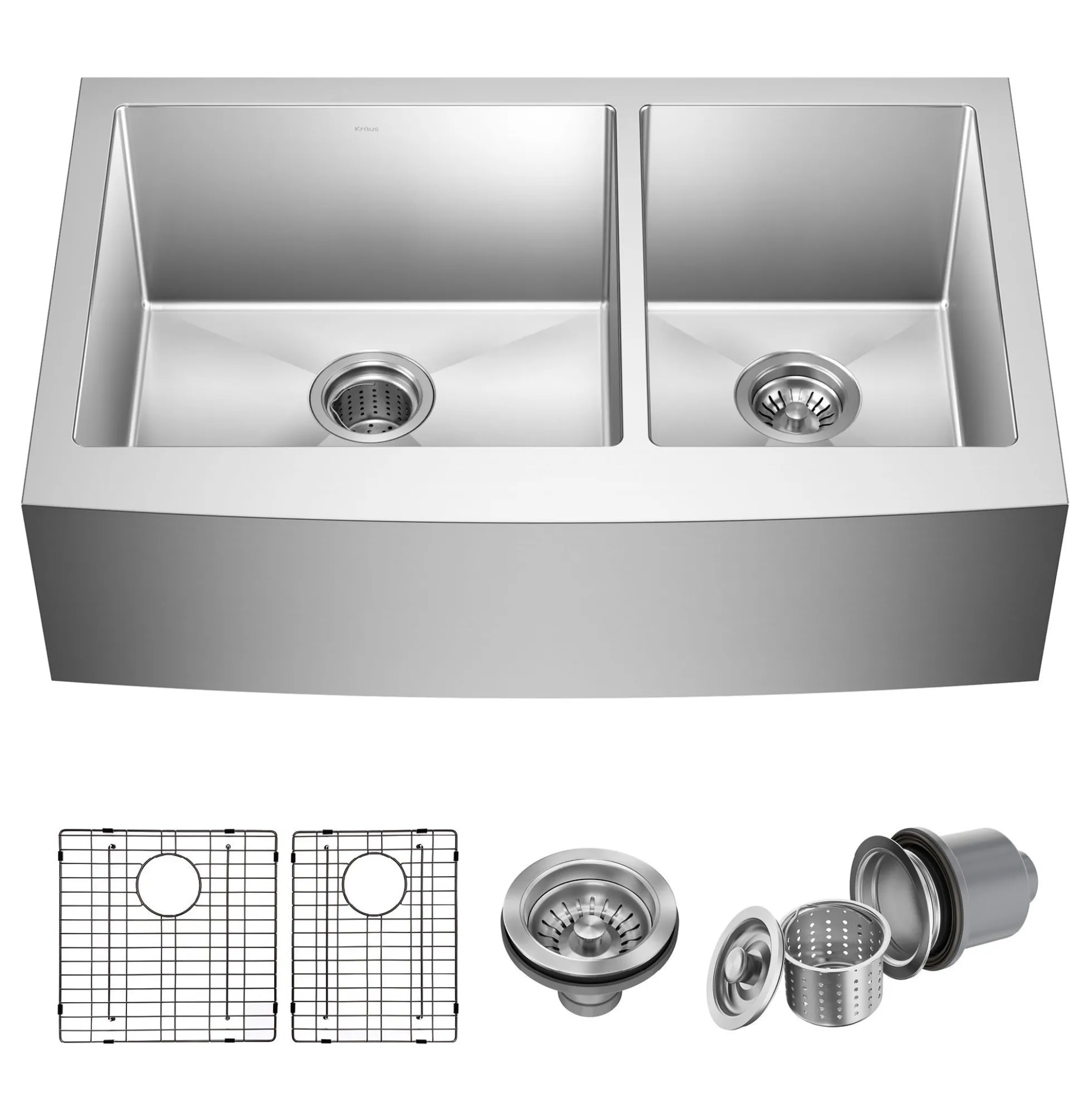 33" Apron Front Farmhouse 16 Gauge 60/40 Double Bowl Stainless Steel Kitchen Sink