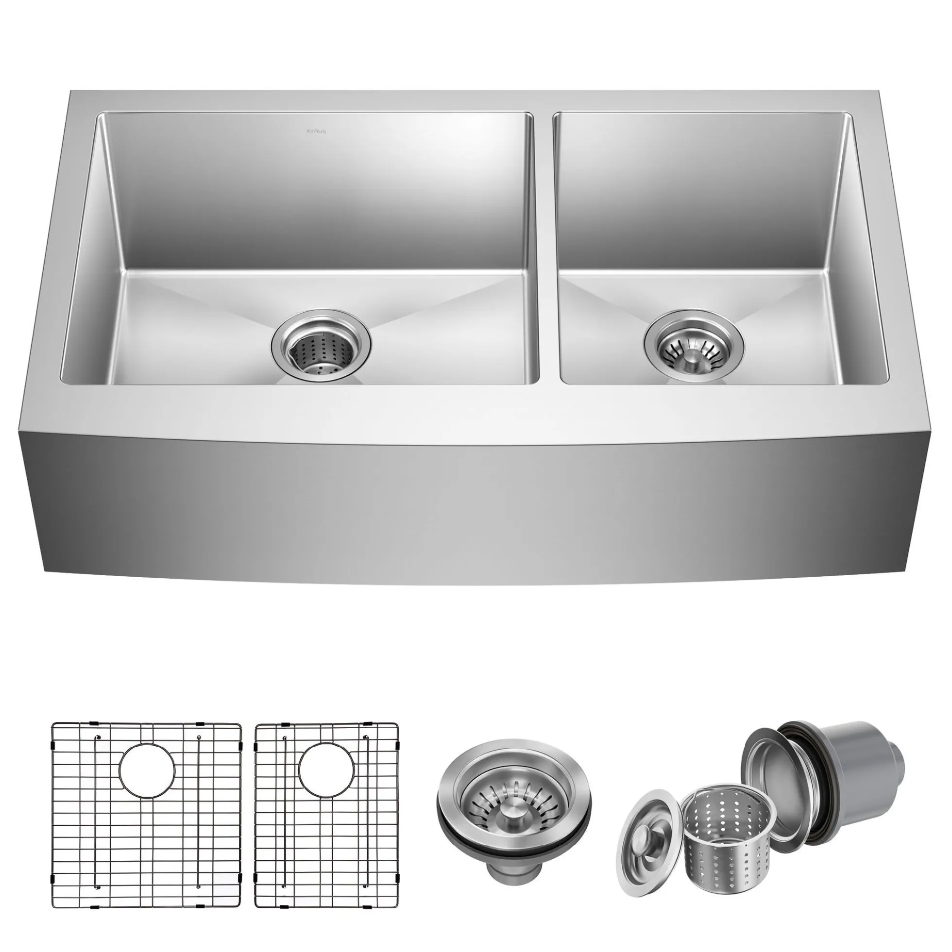 36" Apron Front Farmhouse 16 Gauge 60/40 Double Bowl Stainless Steel Kitchen Sink