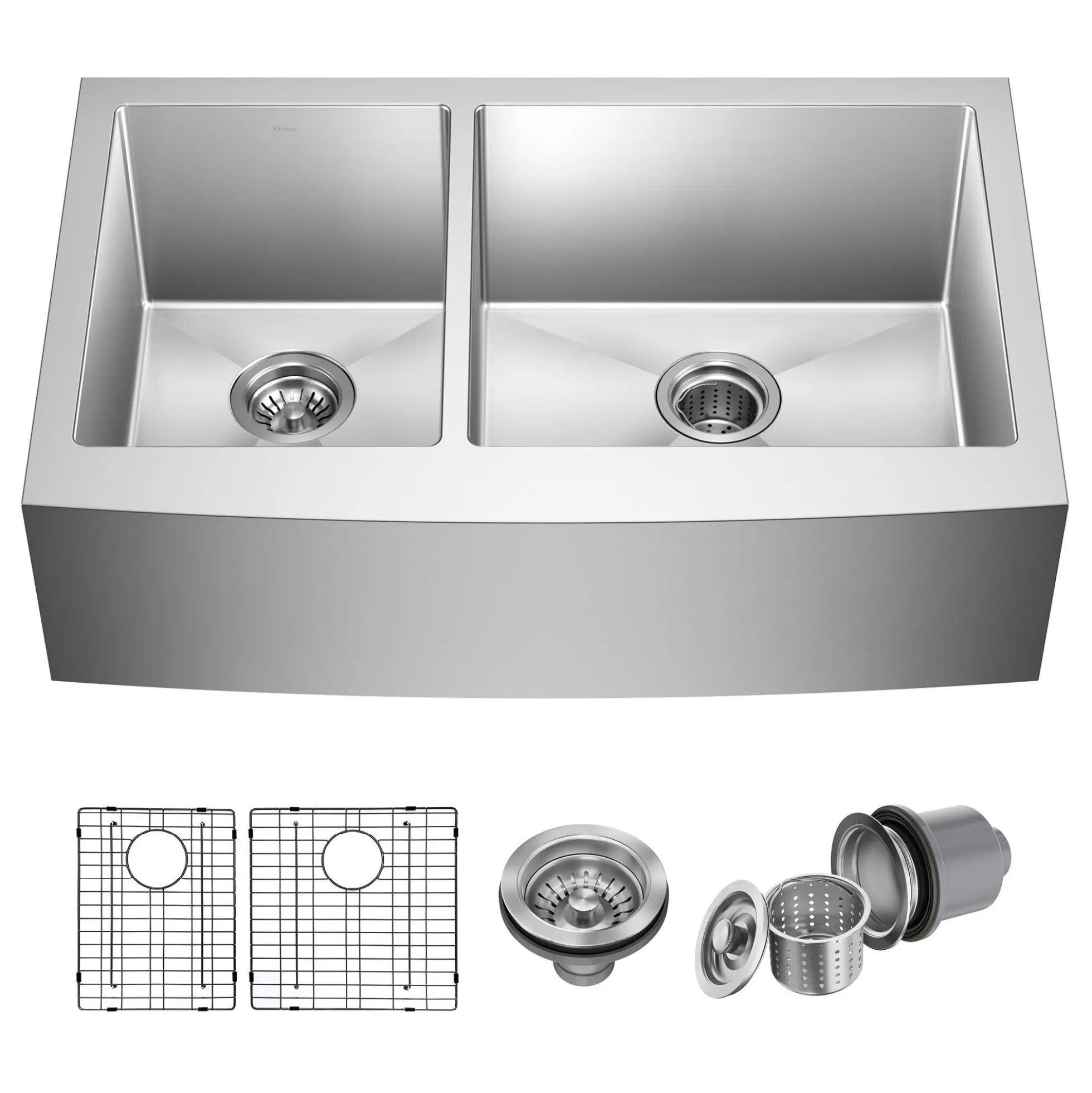 33" Apron Front Farmhouse 16 Gauge 40/60 Double Bowl Stainless Steel Kitchen Sink