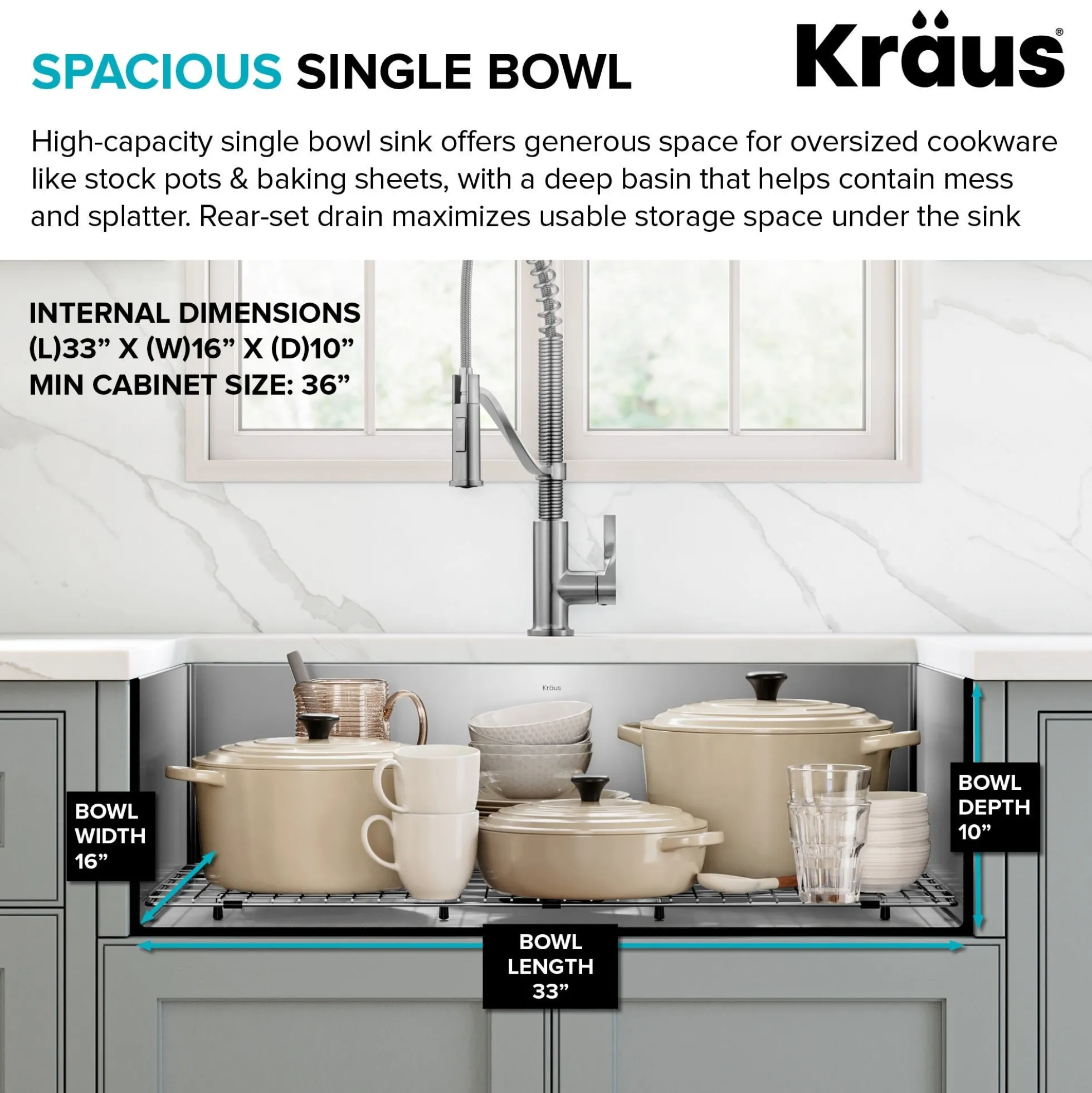 36" Apron Front Farmhouse 16 Gauge Single Bowl Stainless Steel Kitchen Sink