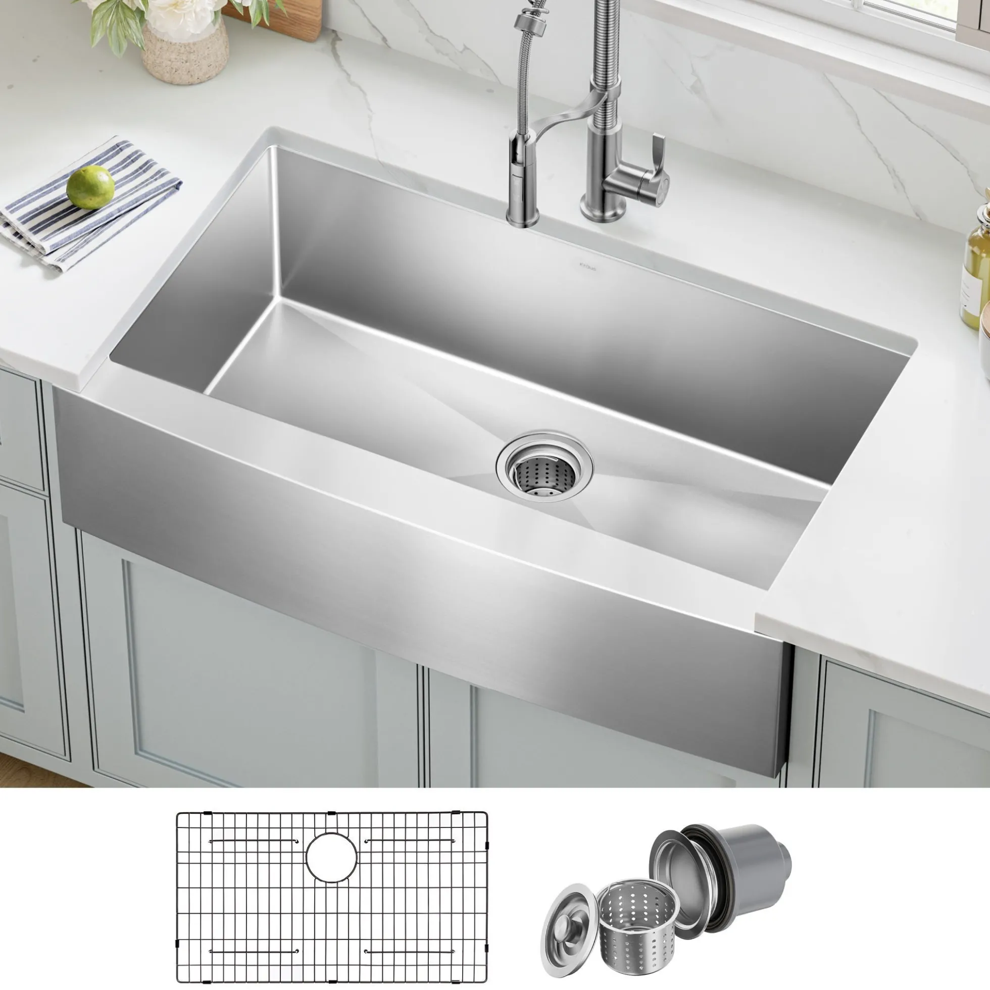 36" Apron Front Farmhouse 16 Gauge Single Bowl Stainless Steel Kitchen Sink