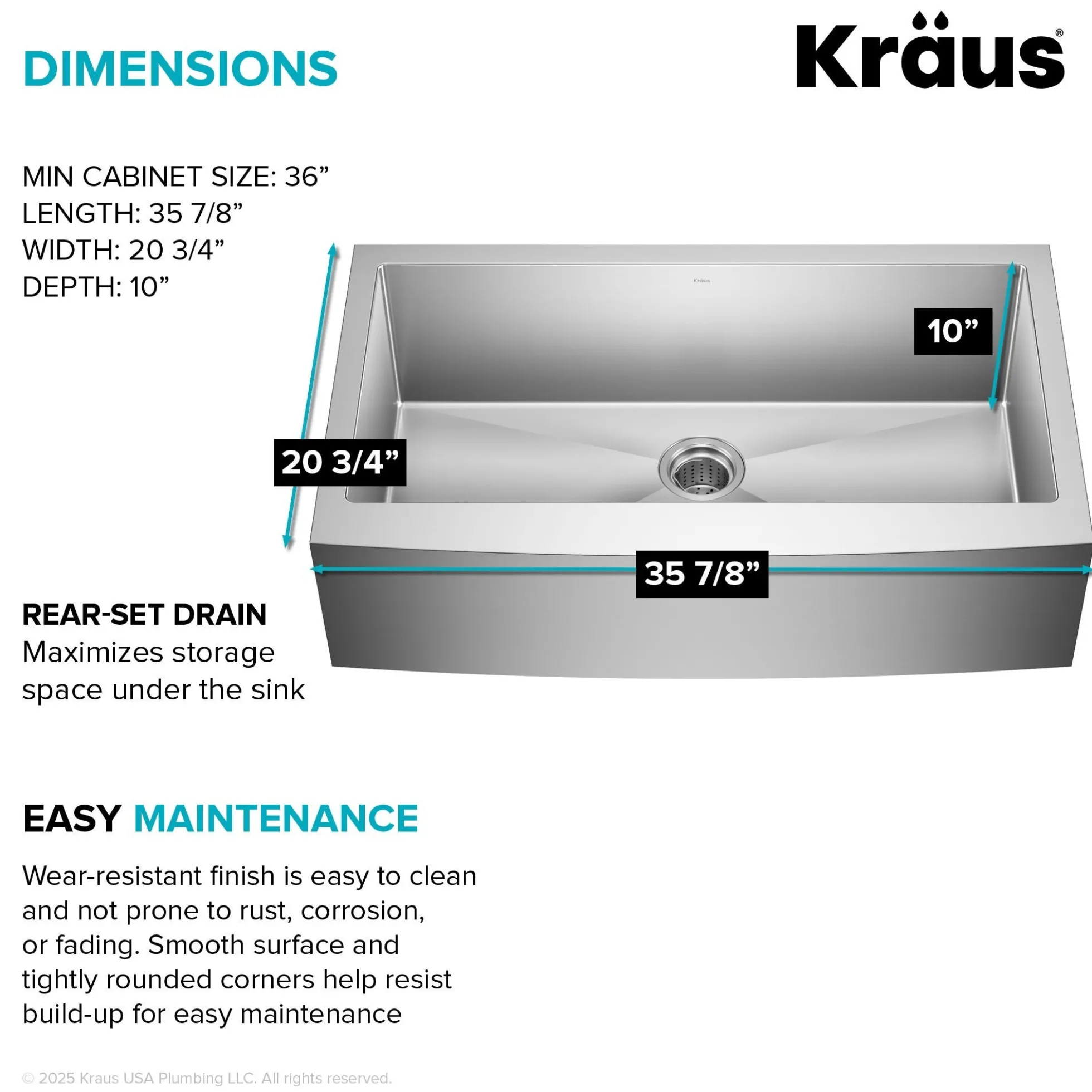 36" Apron Front Farmhouse 16 Gauge Single Bowl Stainless Steel Kitchen Sink