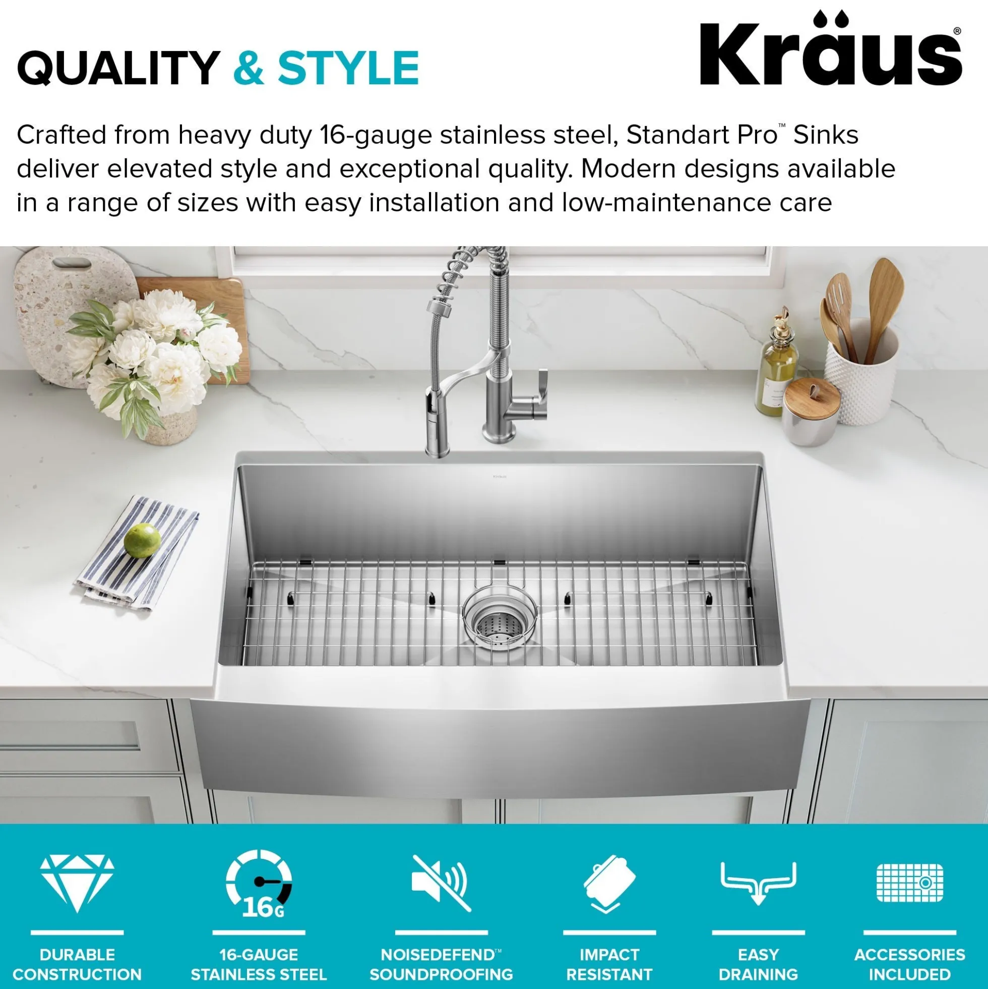 36" Apron Front Farmhouse 16 Gauge Single Bowl Stainless Steel Kitchen Sink
