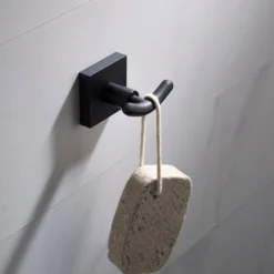Bathroom Robe and Towel Double Hook in Matte Black