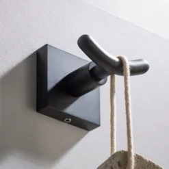 Bathroom Robe and Towel Double Hook in Matte Black