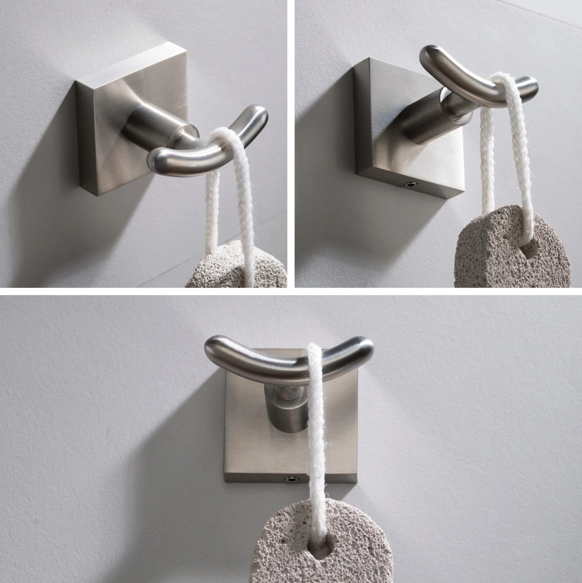 Bathroom Robe and Towel Double Hook in Brushed Nickel