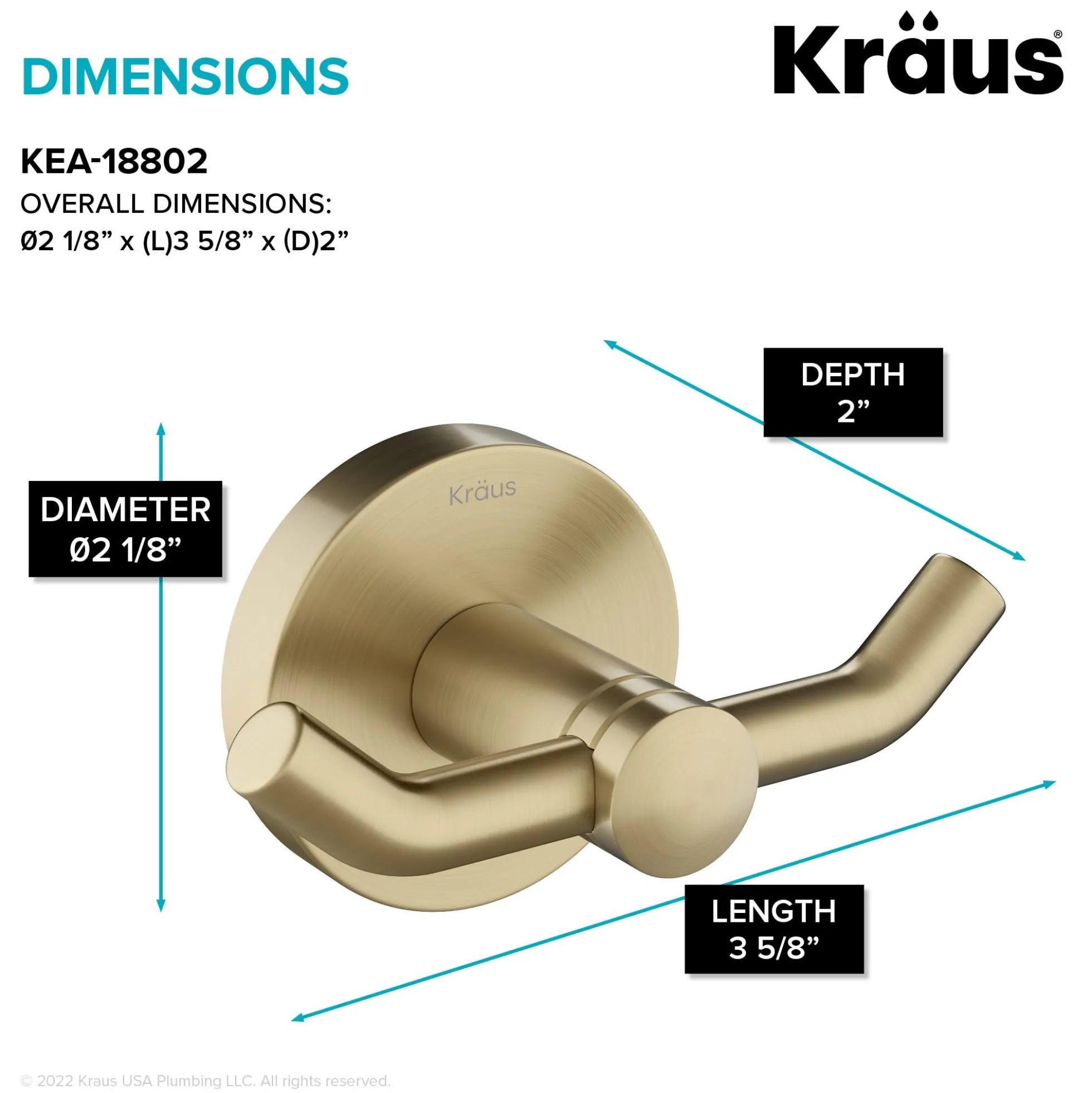 Bathroom Robe and Towel Double Hook in Brushed Gold