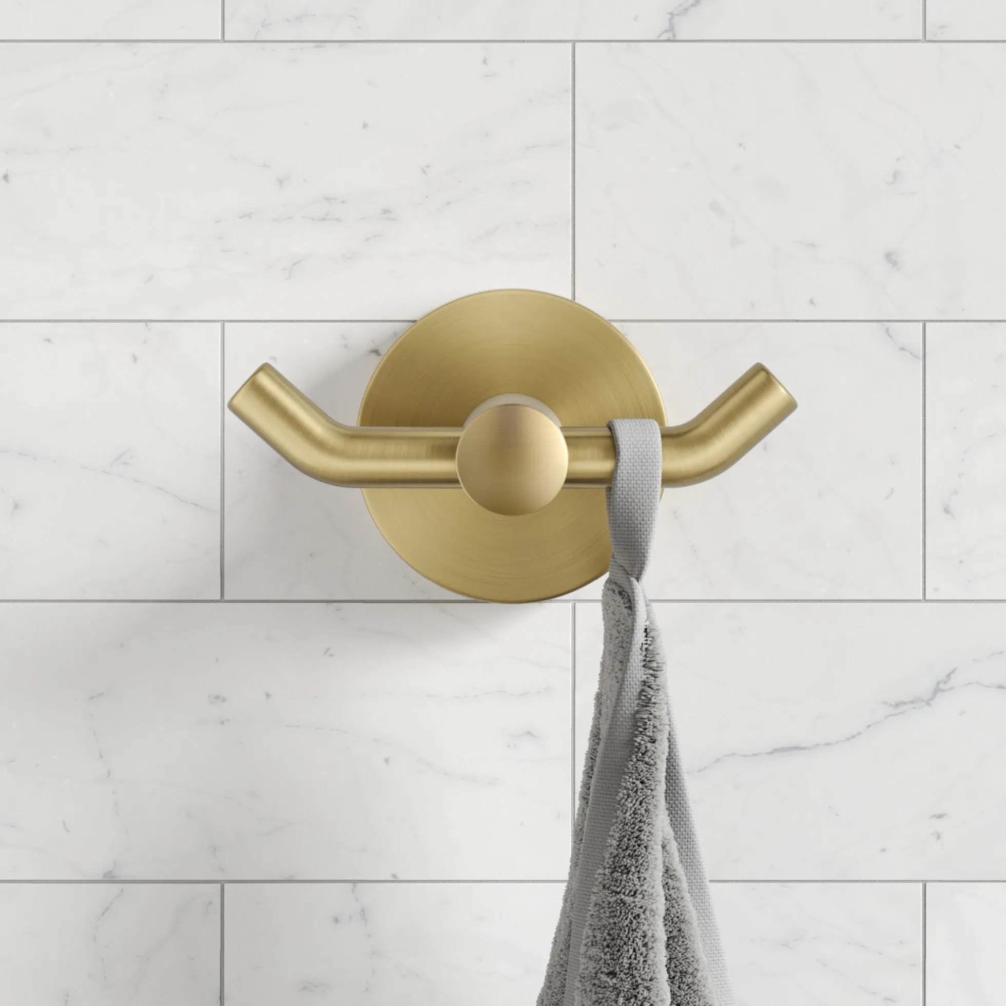 Bathroom Robe and Towel Double Hook in Brushed Gold