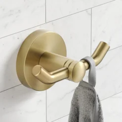 Bathroom Robe and Towel Double Hook in Brushed Gold