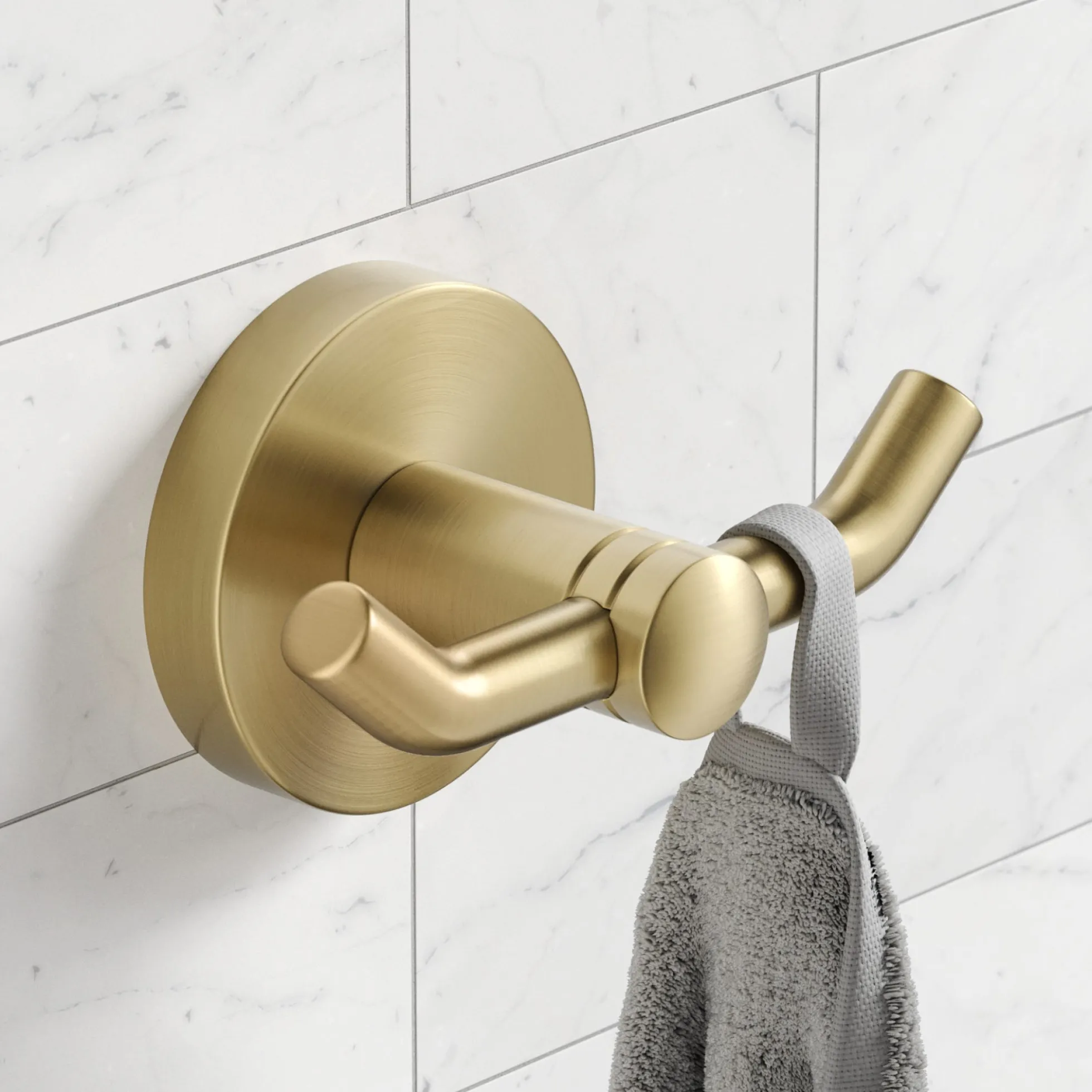 Bathroom Robe and Towel Double Hook in Brushed Gold