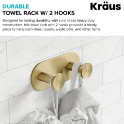 Bathroom Robe and Towel Double Hook in Brushed Gold