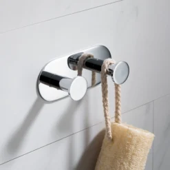 Bathroom Robe and Towel Double Hook in Chrome