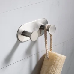 Bathroom Robe and Towel Double Hook in Brushed Nickel