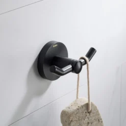 Bathroom Robe and Towel Double Hook in Matte Black