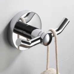 Bathroom Robe and Towel Double Hook in Chrome