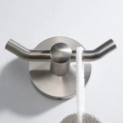Bathroom Robe and Towel Double Hook in Brushed Nickel