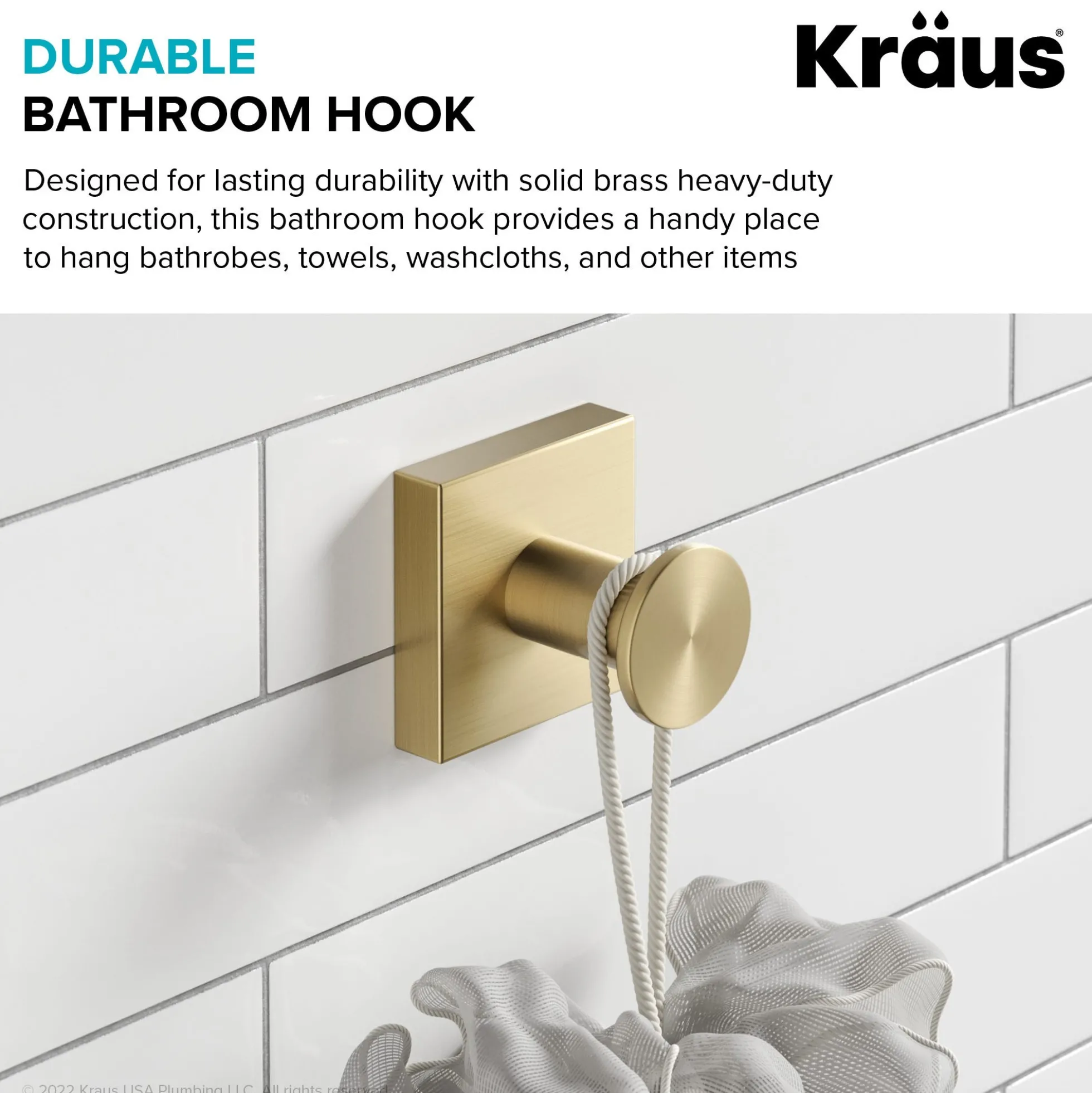Bathroom Robe and Towel Hook in Brushed Gold