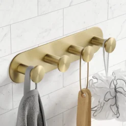 Bathroom Robe and Towel Hook Rack with 4 Hooks in Brushed Gold