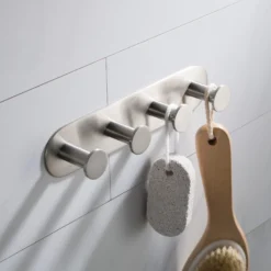 Bathroom Robe and Towel Hook Rack with 4 Hooks in Brushed Nickel