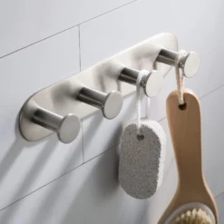 Bathroom Robe and Towel Hook Rack with 4 Hooks in Brushed Nickel