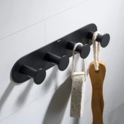Bathroom Robe and Towel Hook Rack with 4 Hooks in Matte Black