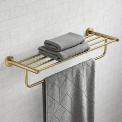 Bathroom Shelf with Towel Bar in Brushed Gold