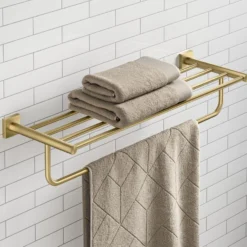 Bathroom Shelf with Towel Bar in Brushed Gold