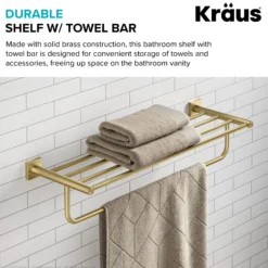 Bathroom Shelf with Towel Bar in Brushed Gold