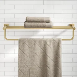 Bathroom Shelf with Towel Bar in Brushed Gold