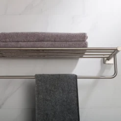 Bathroom Shelf with Towel Bar in Brushed Nickel