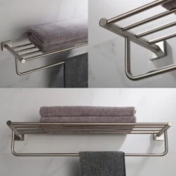 Bathroom Shelf with Towel Bar in Brushed Nickel
