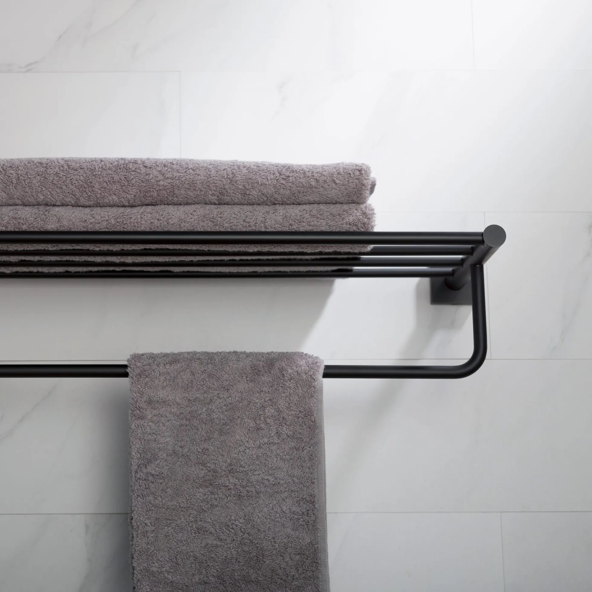 Bathroom Shelf with Towel Bar in Matte Black