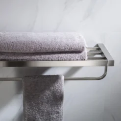Bathroom Shelf with Towel Bar in Brushed Nickel