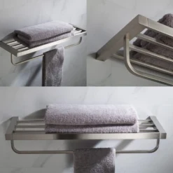 Bathroom Shelf with Towel Bar in Brushed Nickel